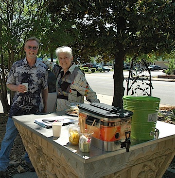 The Bernice Garden founder and owner Anita Davis and UALR professor and renowned sculptor Michael Warrick await the travel writers tour Saturday, May 11.